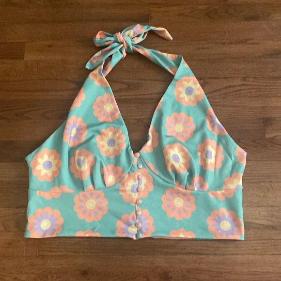 smak parlour smiley x unique vintage flower halter top size 3x - Picture 2 of 7